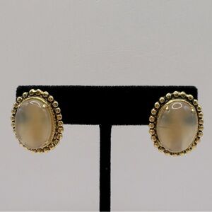 VINTAGE Gold-Tone Beaded Moonstone Earrings